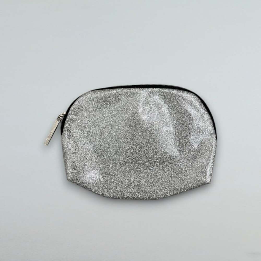 Silver Metallic Glitter Makeup Cosmetic Bag Zip Pouch Travel Organizer
